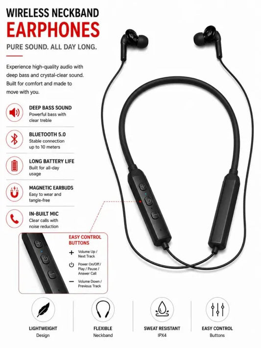 Wireless Bluetooth Neckband Earphones